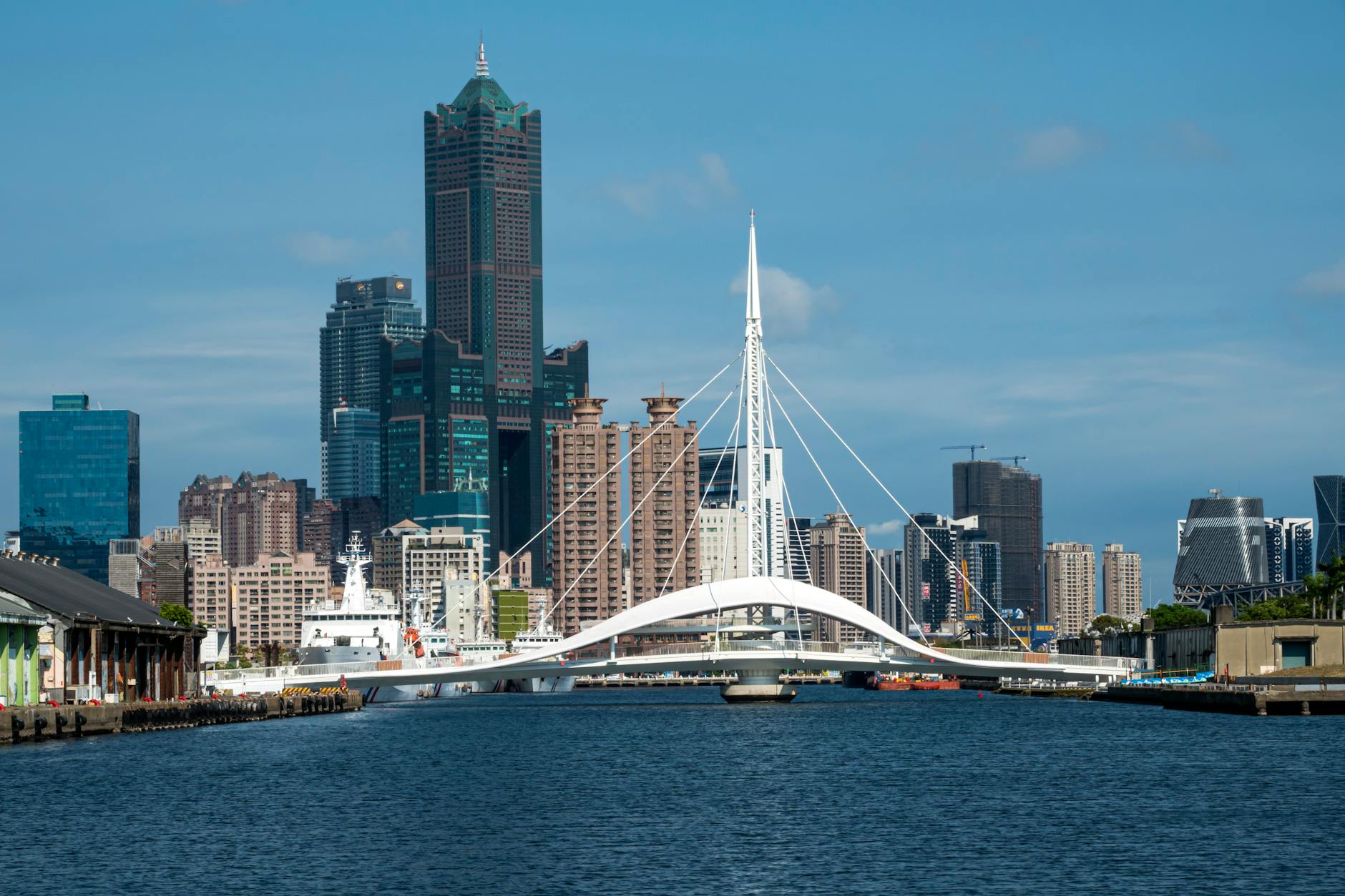 cityscape of kaohsiung and great harbor bridge